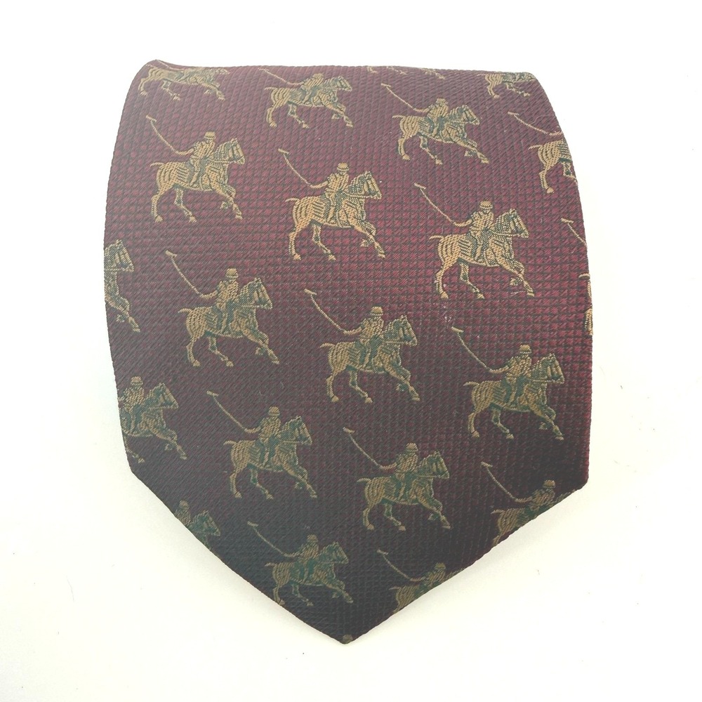 FENDI Polo Horses Preppy Print Men Necktie Old Money‎ Maroon Gold Made in Italy
